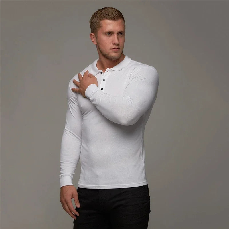 Cotton Breathable Mens Polo Shirt Fitness Men Cotton Long Sleeve Poloshirt s Clothing Autumn Mens Polo Shirts 240820