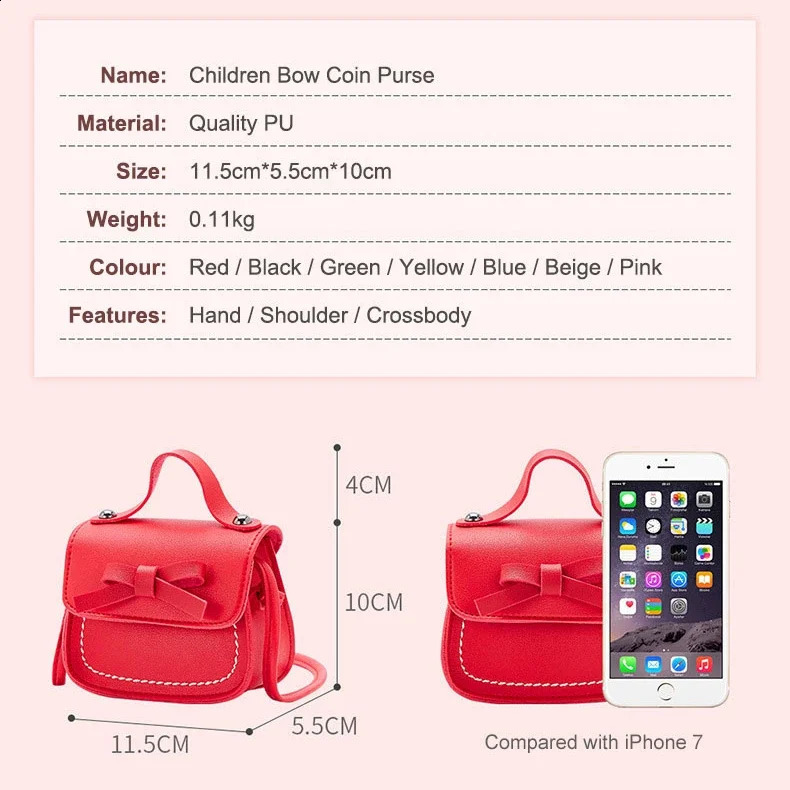 Cute Mini Bowknot Handbags Fashion Childrens Coin Purse Handbag PU Leather Lovely Small Crossbody Shoulder Bags 240821