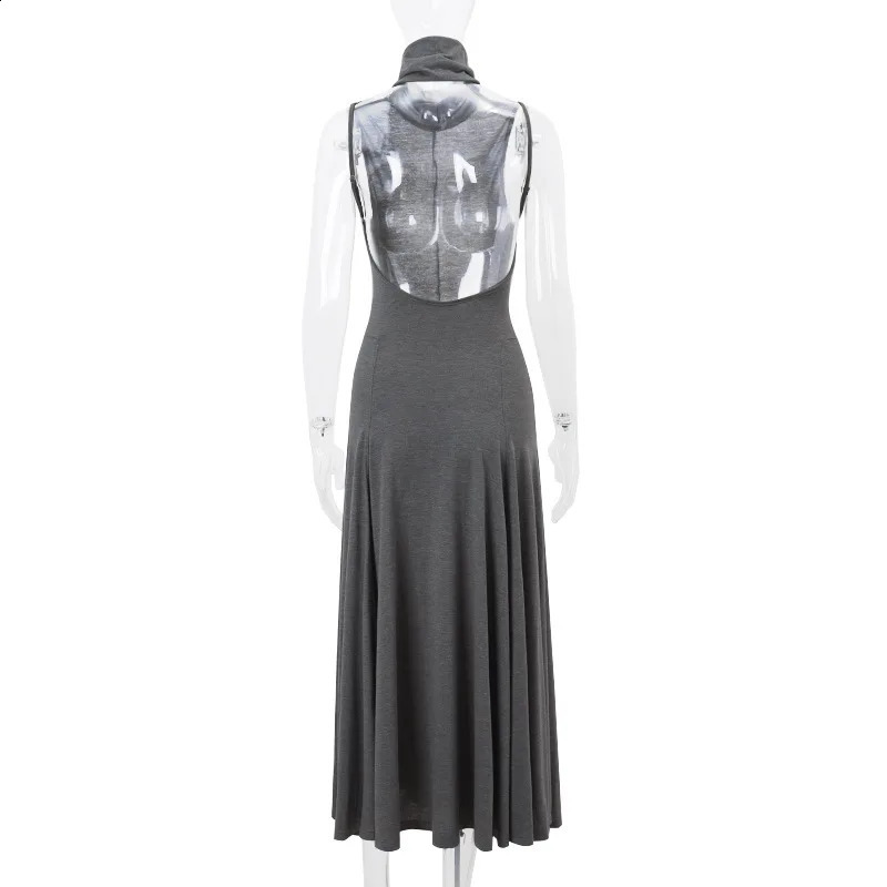 Elegant deep back ultrathin Maxi dress womens turtle neck sleeveless long sleeved sexy club party holiday evening 240820