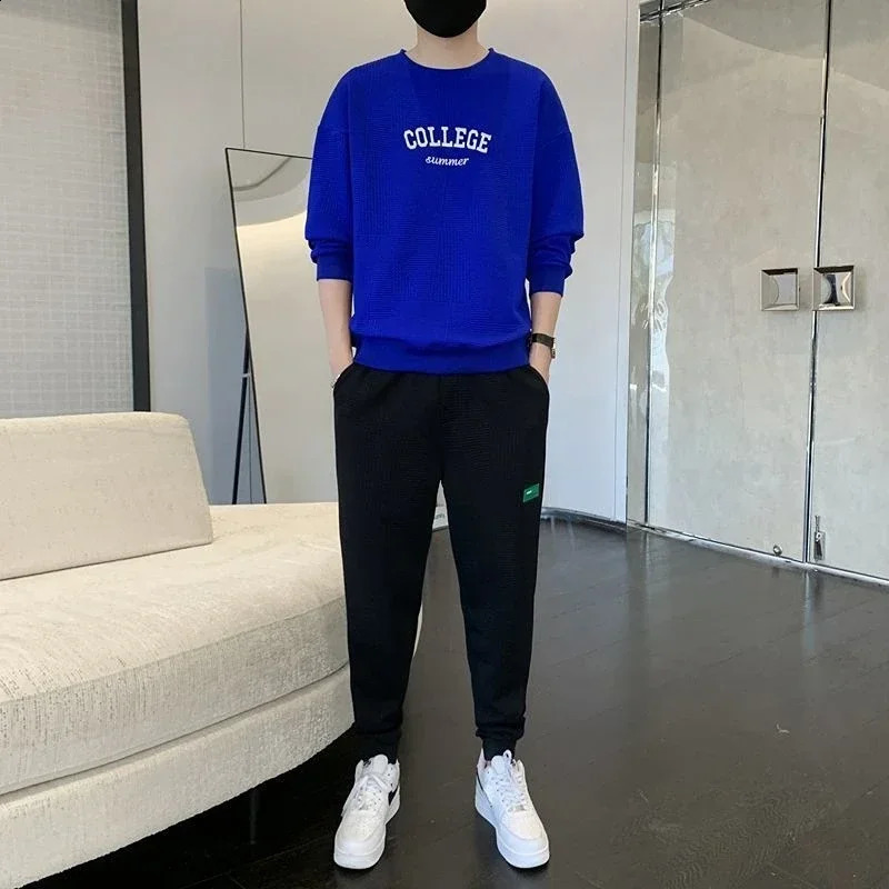 T Shirt Man Jogging Pants Sets Grey Mens Clothing Sweatshirt Tracksuit Alphabet Sports Suits Fashion Top Chic 2 Piece Outfit Xl 240821