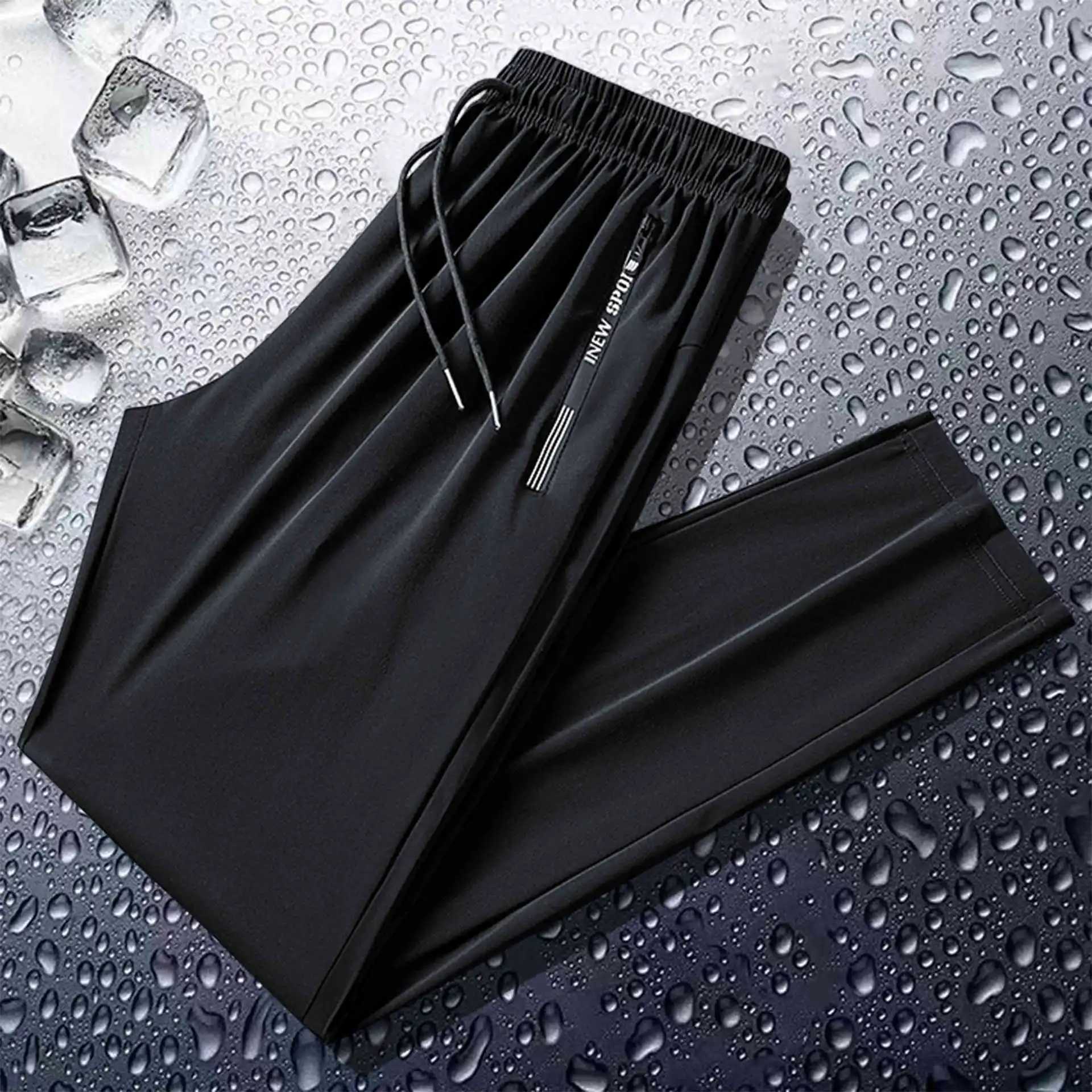 Ice silk mens summer ultra-thin sports pants quick drying straight leg wide leg casual pantsW240725