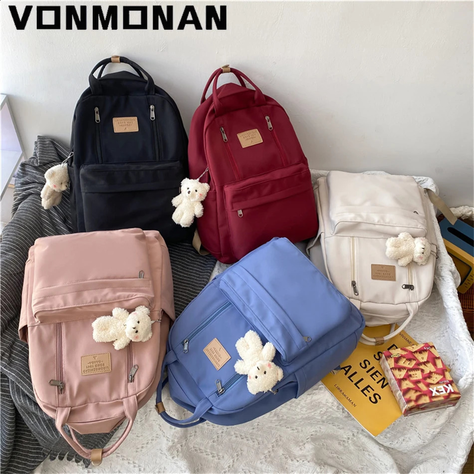 Multi functional double zipper womens backpack teenage girls laptop Rucksack student shoulder bag Korean school 240820