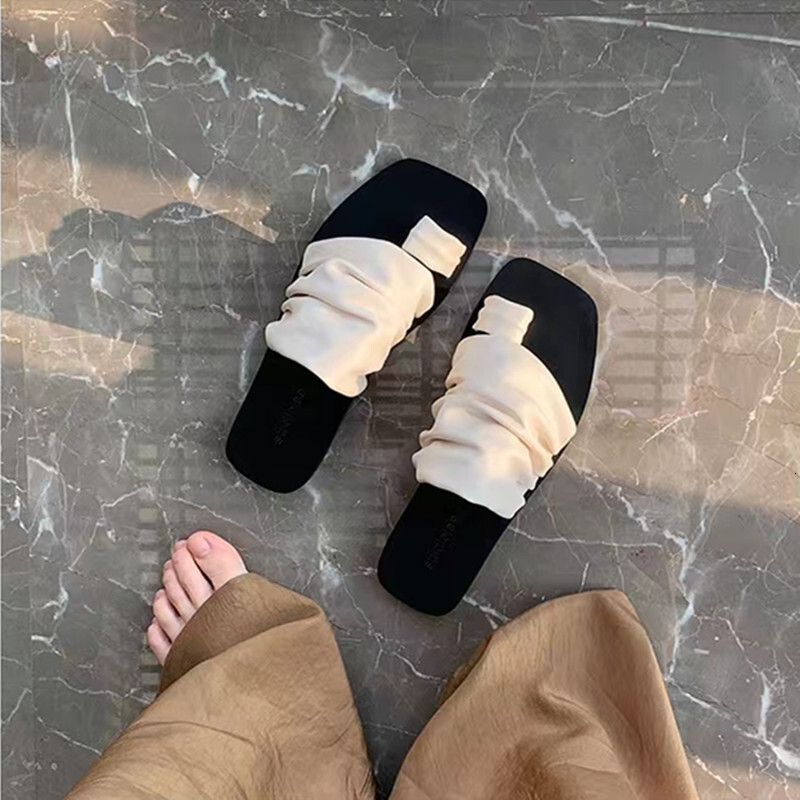 Ddmysports Grape Mom S Summer New Korean Edition Square Eaded Folded Stacked Flat Bottom Pinch Toe Slippers With Genuine Leather For Women Outwear OUT
