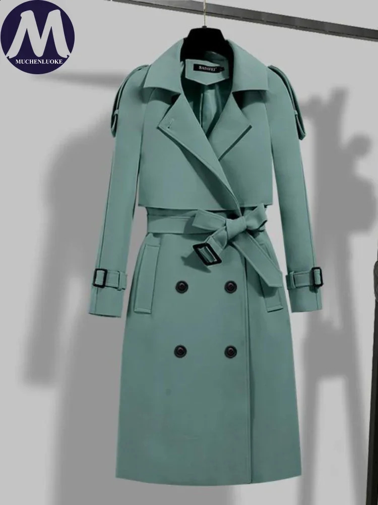 Female Coat Winter 2023 AutumnWinter Waist Retraction Lace Up Trench Korean Fashion Casual Long Womens Clothing Coats 240820