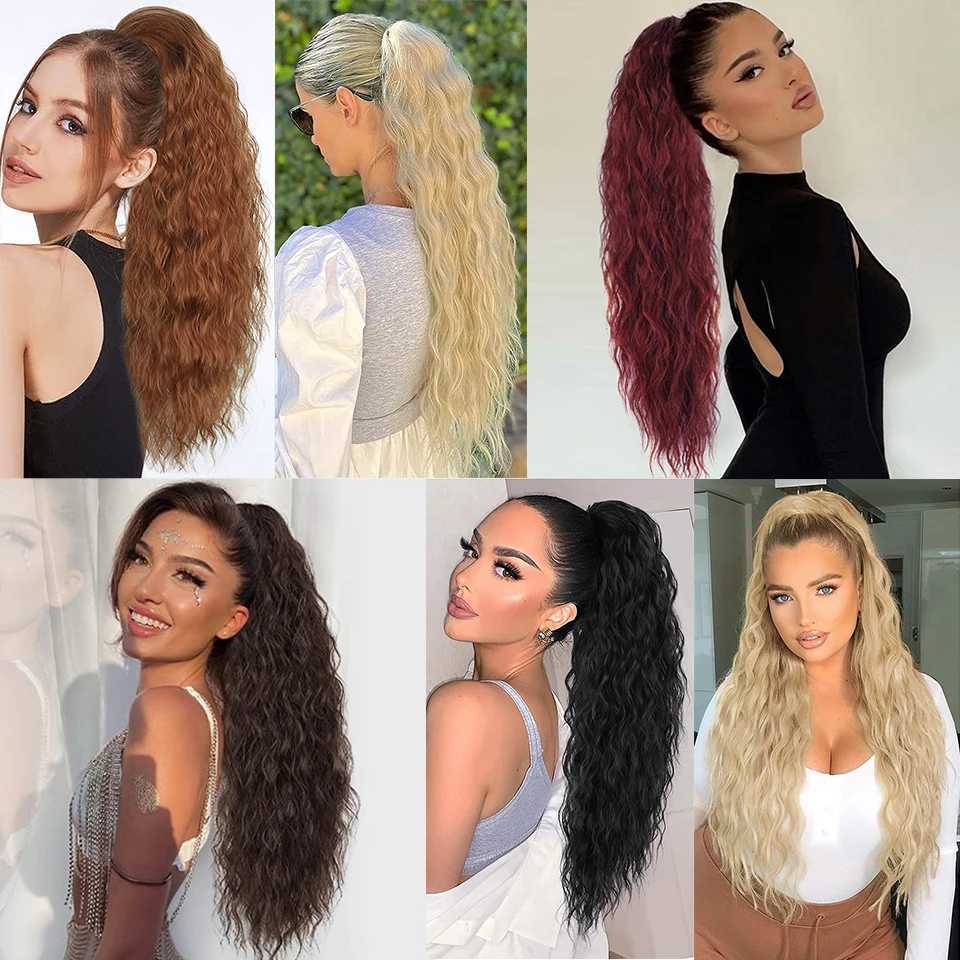 I Am A Long Curly Suitable For Women Cooper Red Black Brown Blonde Hair Synthetic Ponytail W240817