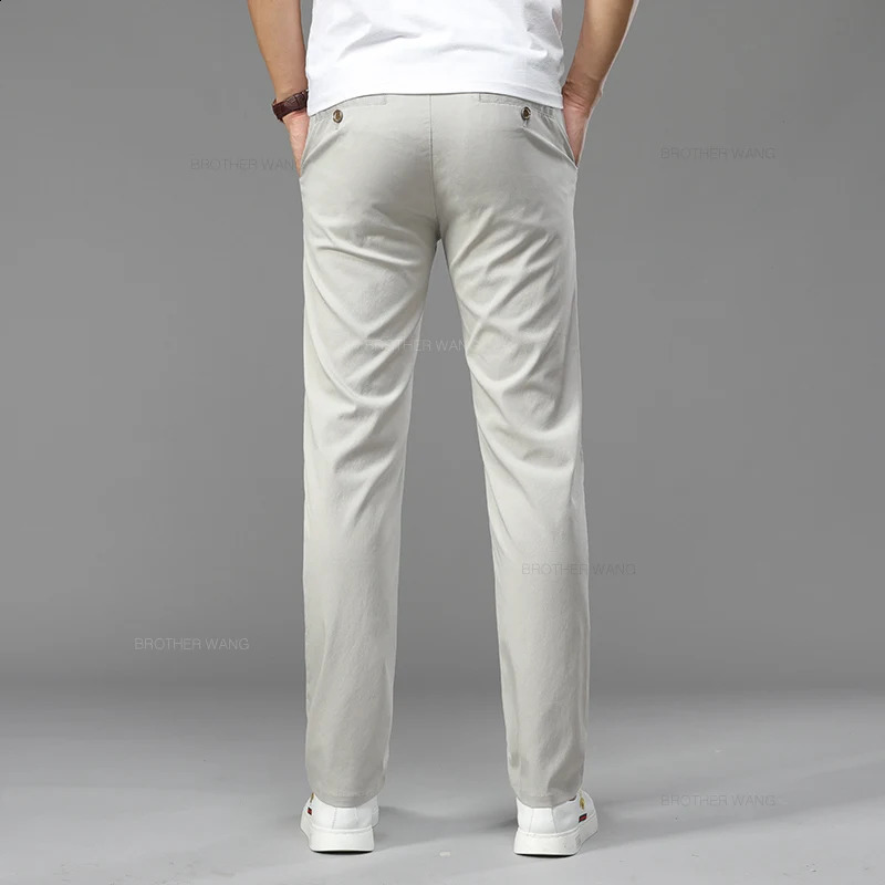 Summer Ultra-thin Mens Ice Silk Casual Pants Soft Comfortable Solid Color Elastic Business Straight Trousers Biege Khaki 240820