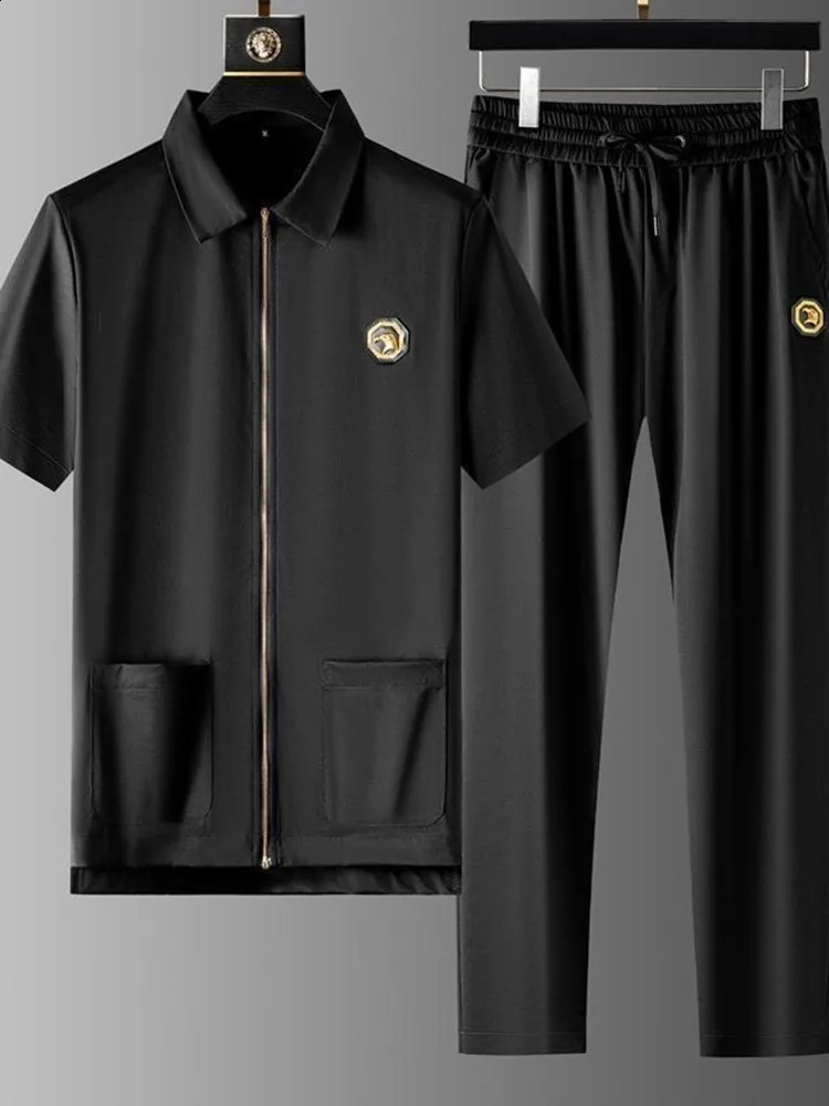 Summer Solid Color Plus Size Sportswear Mens Casual Relaxing Comfortable Breathable High Quality Two Piece Set 240827