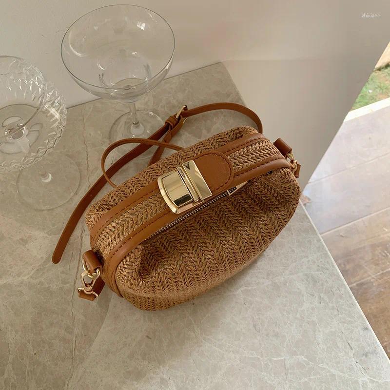 Free Shipping Shoulder Bags 2024 Vacational Bucket Beach Bohemian Small Knitting Summer Purse And Handbag Straw Crossbody Bag For Designer Bag Luxury 