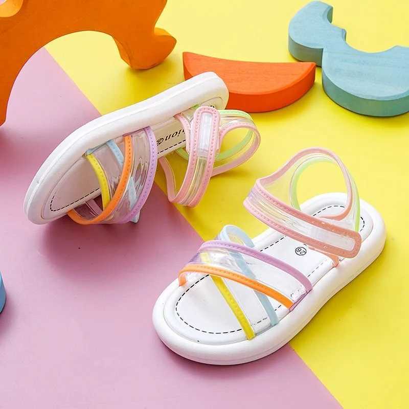 New Girls Sandals Summer Internet Celebrity Childrens Soft Bottom Open Toe Anti Slip Crystal Little Girl Beach Sandals W240821