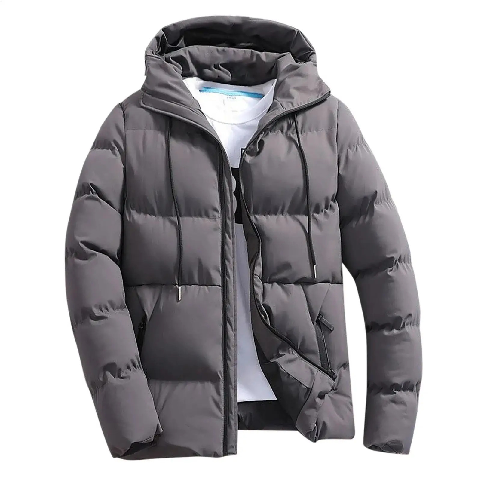 Mens thick puffer hooded jacket casual warm parkas business outfear winter fashionTrendy Versatile 2024 240821