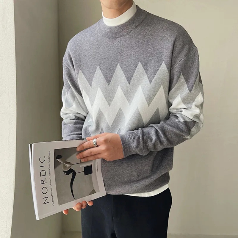 British Style Fashion Color Contrast Print Sweater Men Pullover Sweater Pull Homme Autumn Sweater For Men Knitted O-Neck Sweater 240821