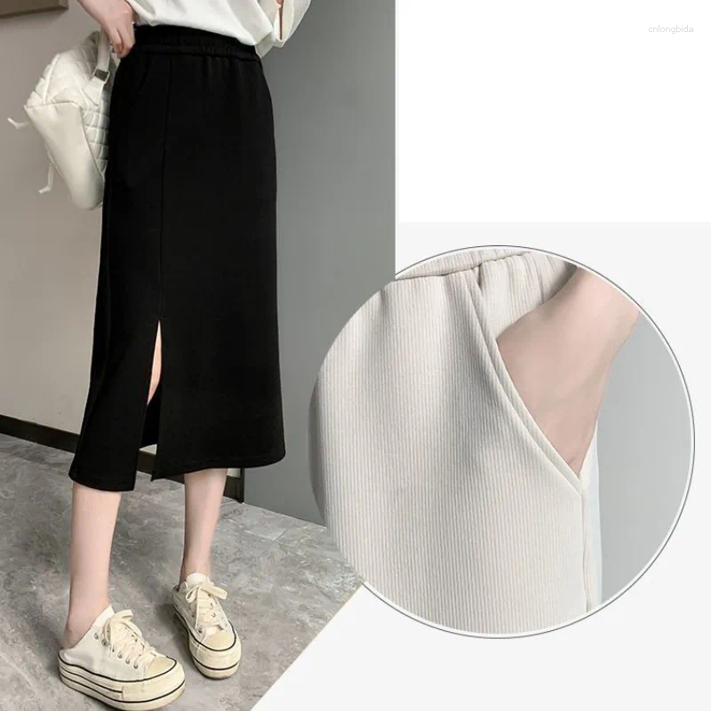 Skirts Spring Summer Womens Clothing Elastic High Waisted Solid Color Vacation Elegant Straight Short Knee Preppy Style Vintage