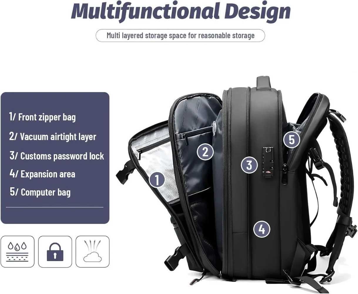 Vacuum Seal Backpack Travel Expandable Backpack with Compression Bag Airback Backpack with Air Pump Waterproof Laptop Bag Airbag CL240821