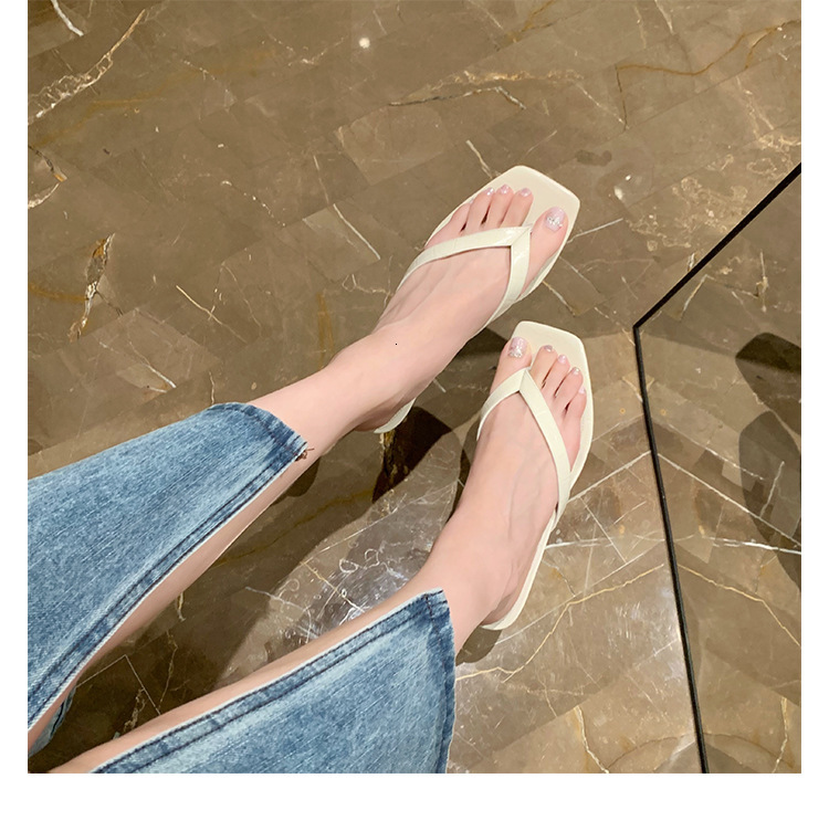 Ddmysports Su Yinyin S Nordic Style Tot E Square Head Genuine Leather Clip Toe Kitten And Herringbone Women Cool Mop OUTDOOR