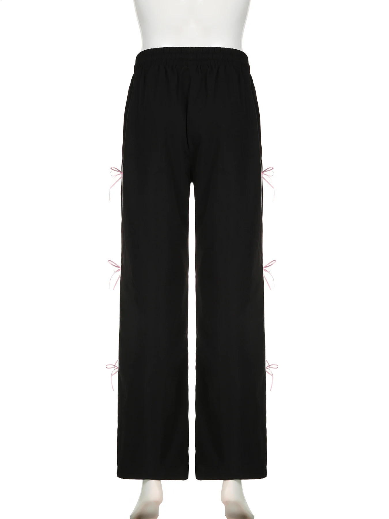 IAMSURE Sweet Bow Striped Wide Leg Pants Casual Loose Basic Bandage MidWaisted Women Summer Fashion Streetweear Lady 240821