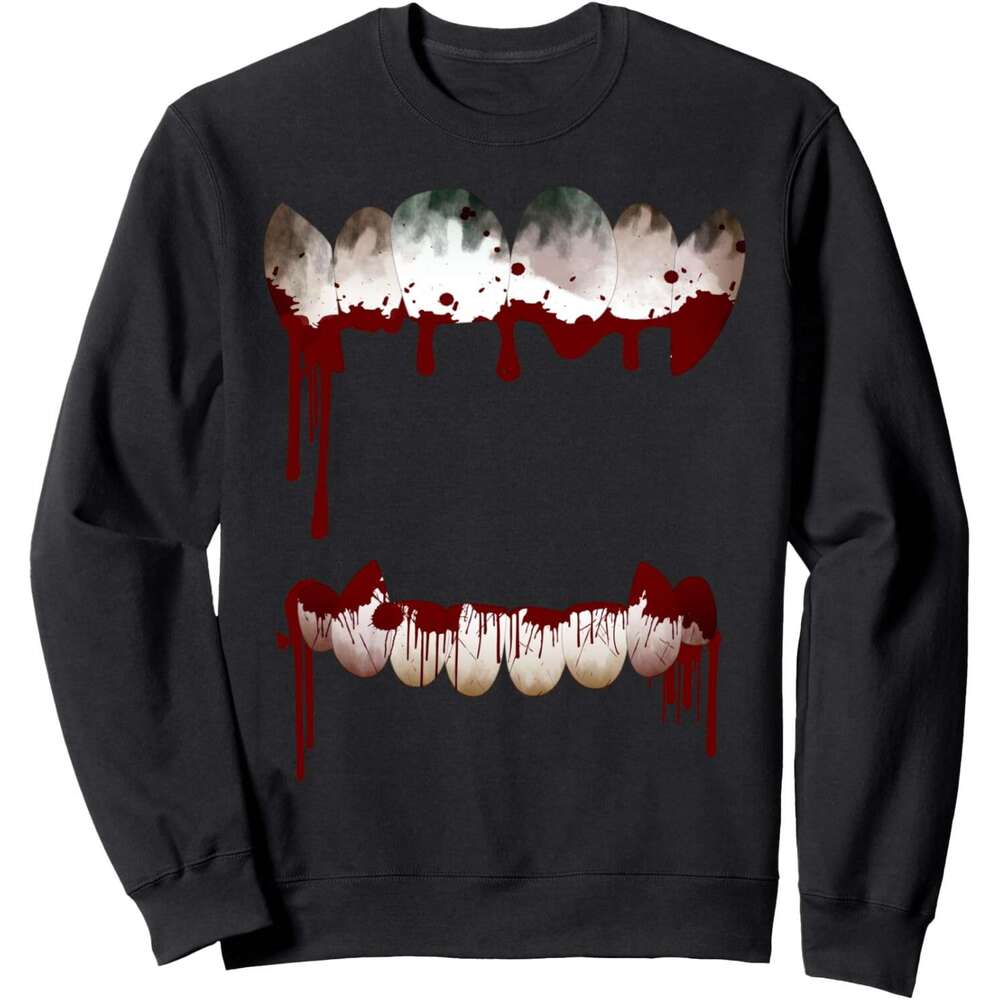 Long Sleeve Shirts for Men sweatshirt Scary Horror Graphic Mouth Bloody Teeth Halloween Sweatshirt T shirt Tee Streetwear Casual tops clothes