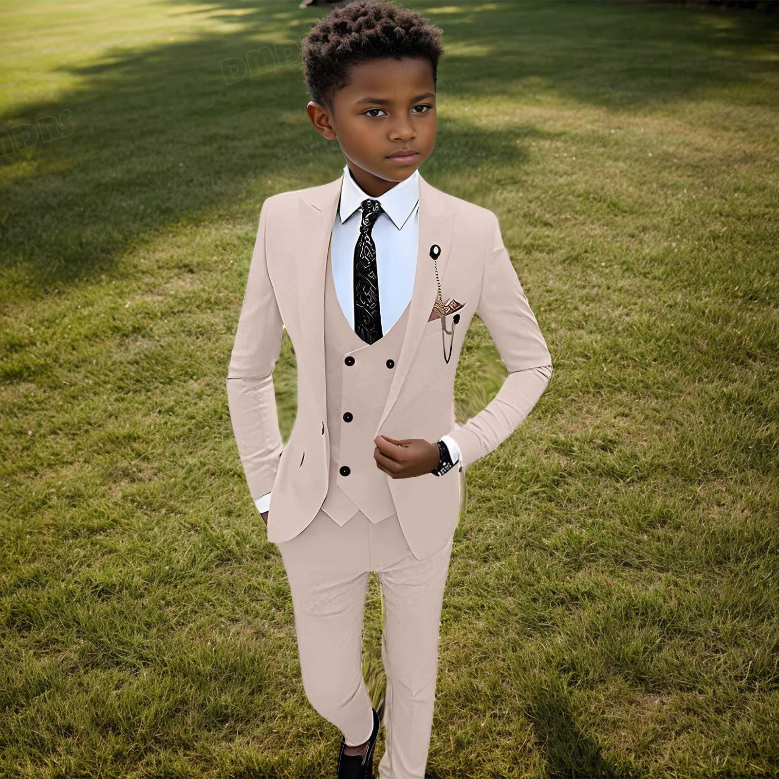 Suits Ring Bearer Outfit for Kids Wedding Guest Boys Suit Set 4-piece Formal Suits With Blazer Vest Pants Tie 2-14Y