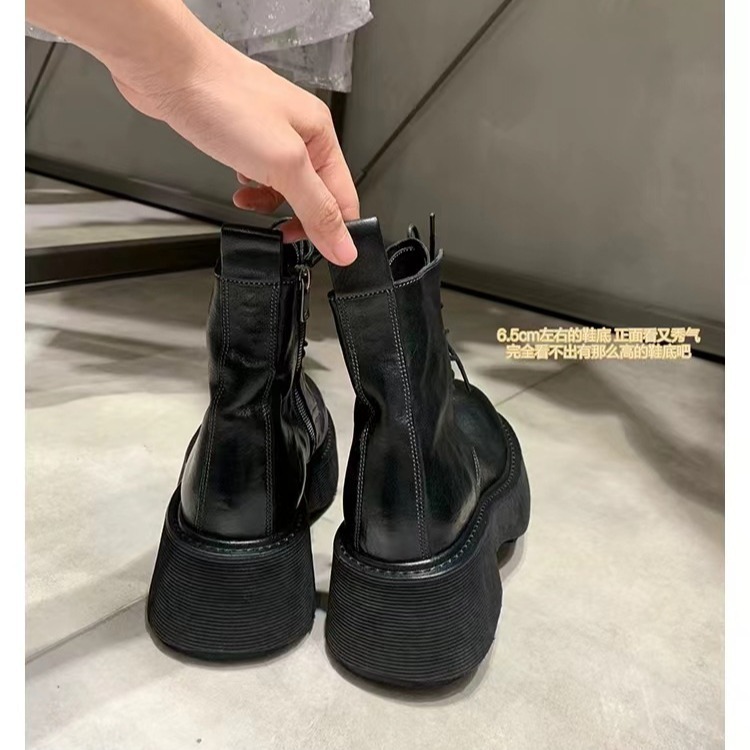 Ddmysports Grape Mom Same Style Texas Oliday Shrink Leather Strap Side Zipper Thick Eel Martin Short Boots For Women Autumn Winter OUTDOOR
