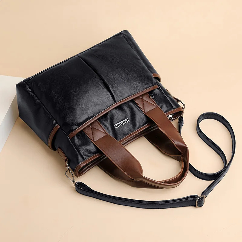 Vintage Soft Leather Top-handle Bags PU er Ladies Handbag Women Shoulder Bag Casual Tote 240820