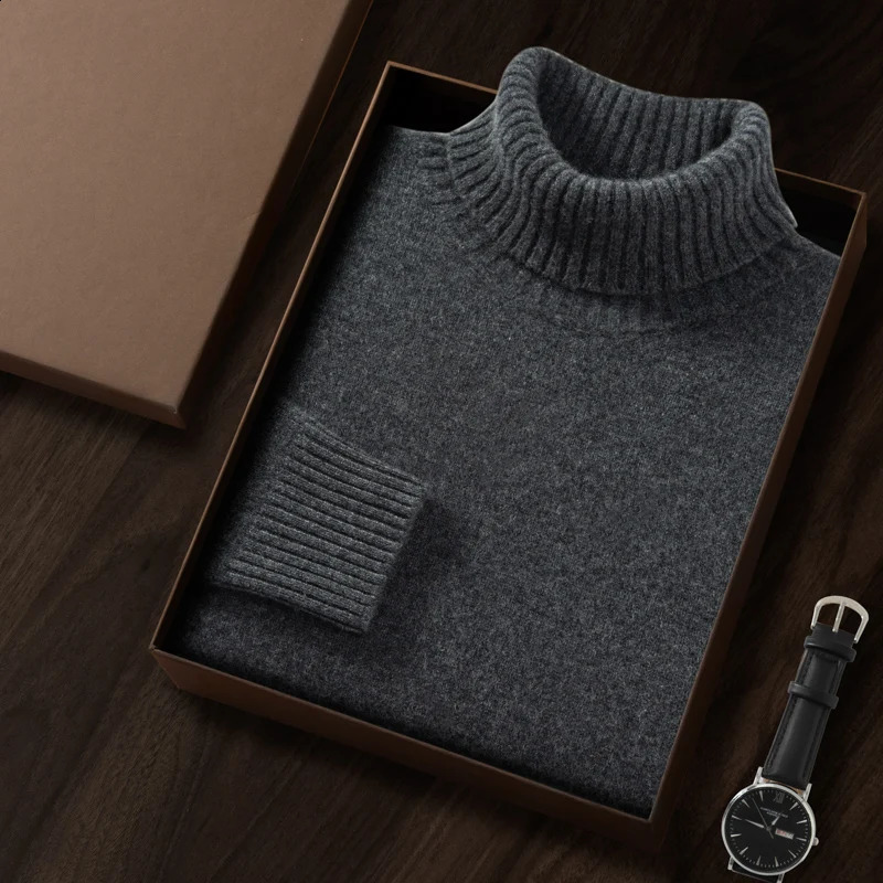 MVLYFLRT Autumn Winter Mens Thickened High Collar 100% Cashmere Knitted Pullover Sweater Solid Color 932 240821