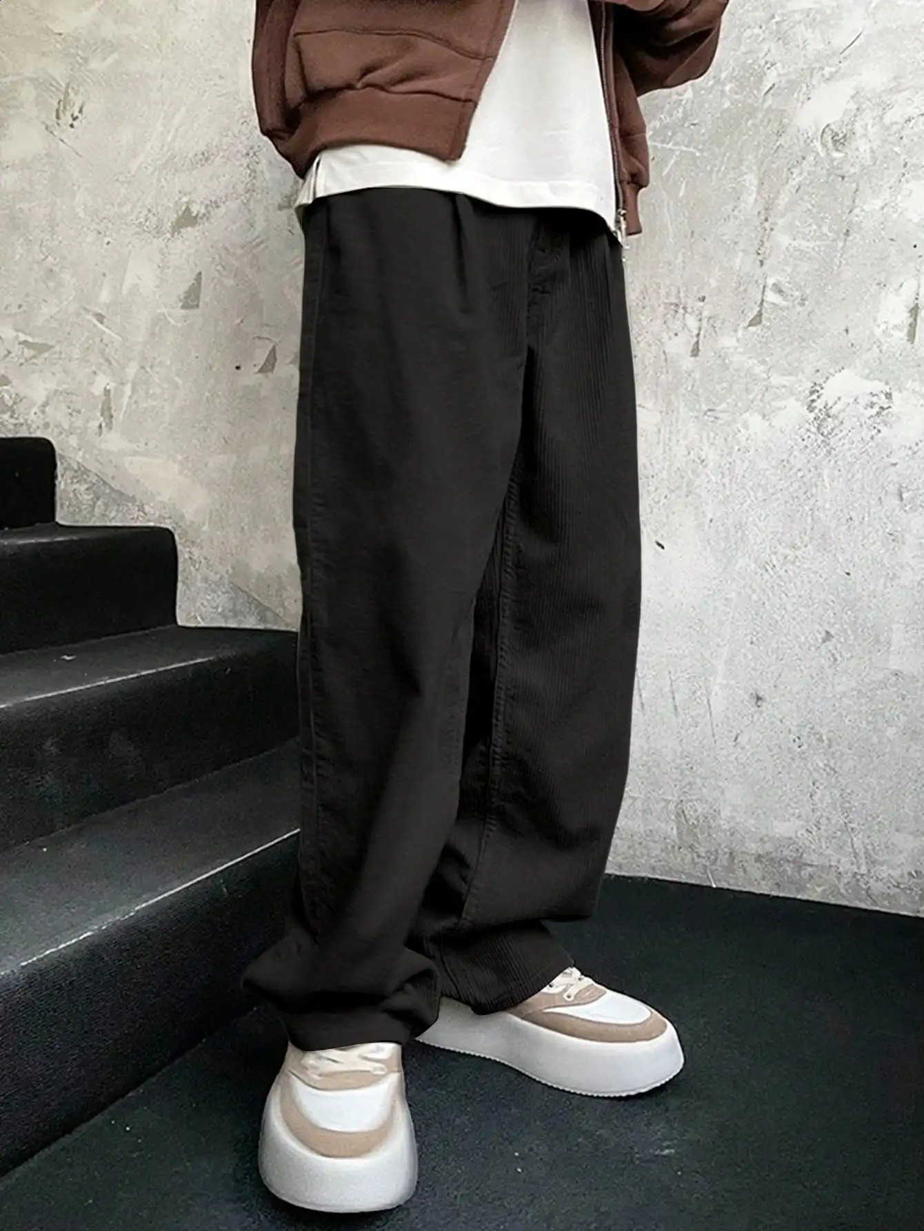 Mens diagonal pocket Corduroy wide leg autumn pants 240821