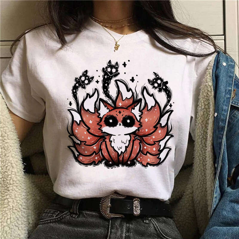 Sleeve Short Tee Fox animal funny cute Women Top Casual Clothes Lady Fashion aesthetic Summer Tshirt Female Graphic T-Shirt