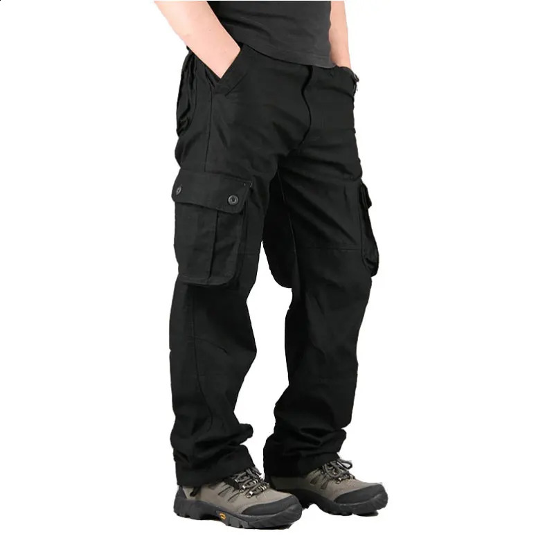 Mens cargo pants cotton casual multi pocket military tactical mens loose straight elastic size 2944 240821