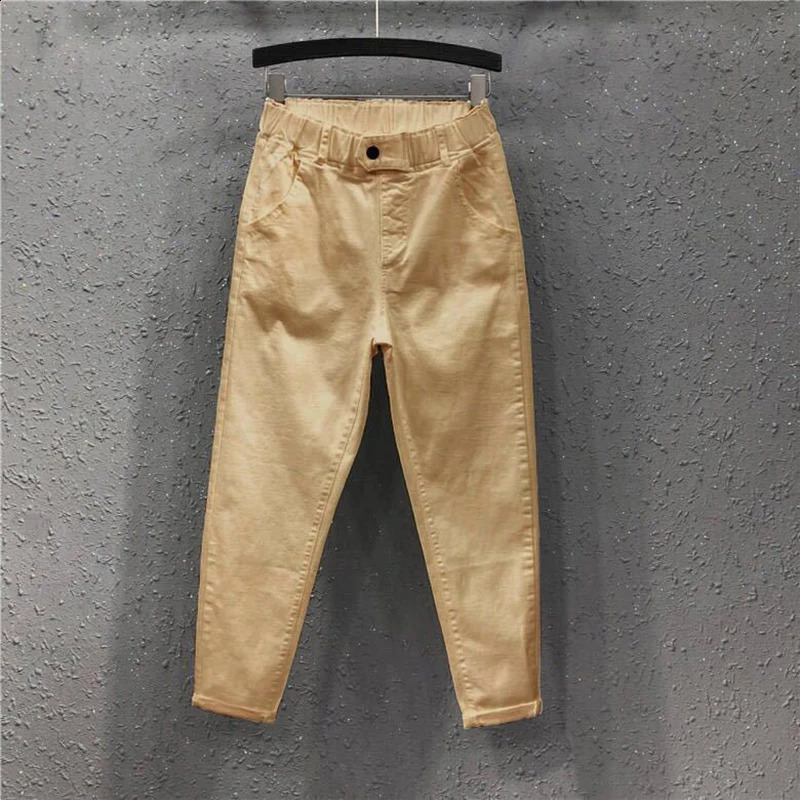 Yellow Baggy Ankle-Length Harem Jeans Casual Elastic High Waist Pantalones Basic Straight Denim Pants Loose Korean Vaqueros 240821