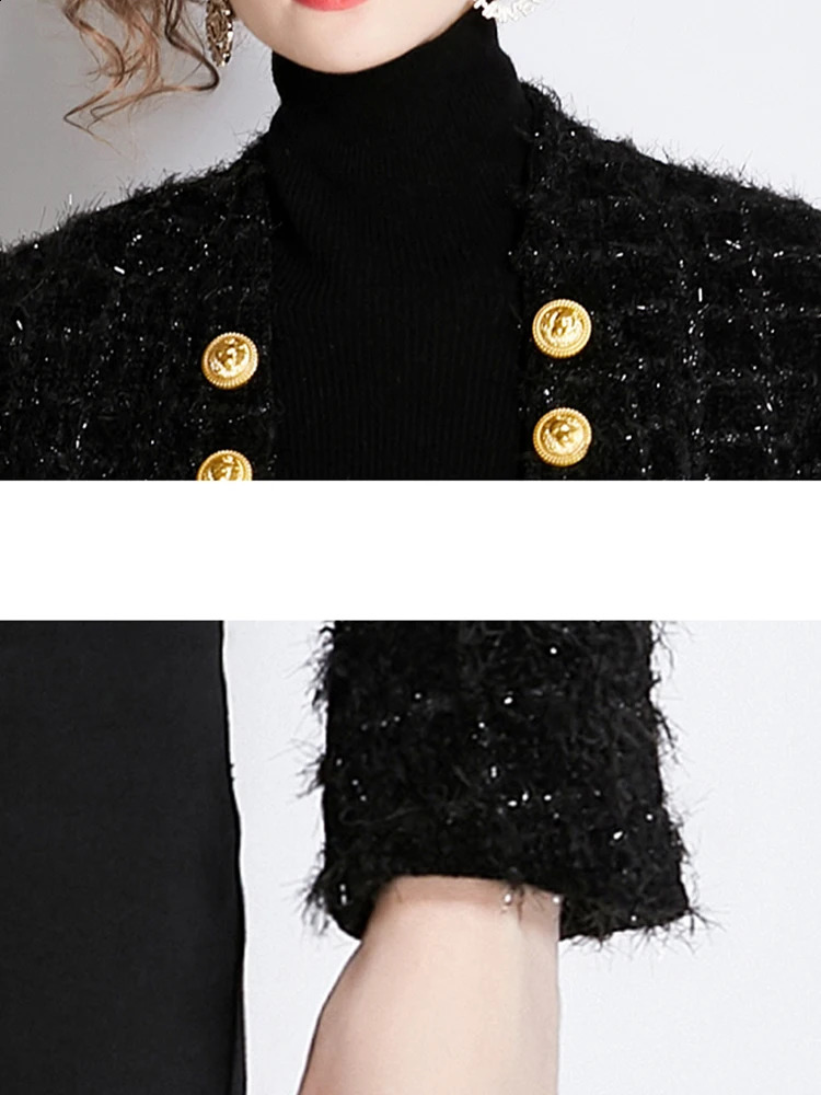 Banulin High Street est Stylish Runway er Long Sleeve Jacket Womens Metal Double Breasted Tassel Tweed Overcoat 240821