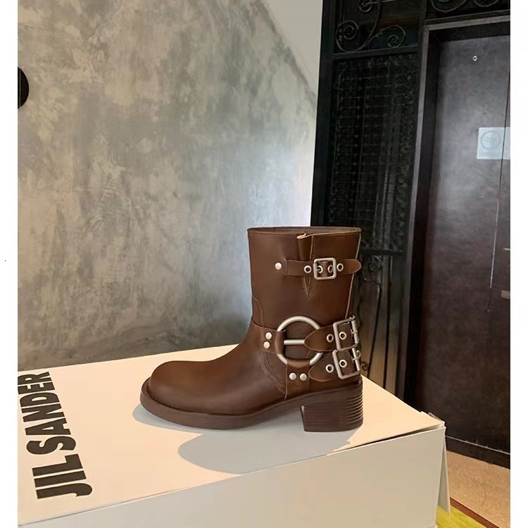 Ddmysports Grape Mom S Autumn Winter Collection Round Ead Belt Buckle Thick Eel Western Knight Women Genuine Leather Igh Eels Short Boots OUTDOOR