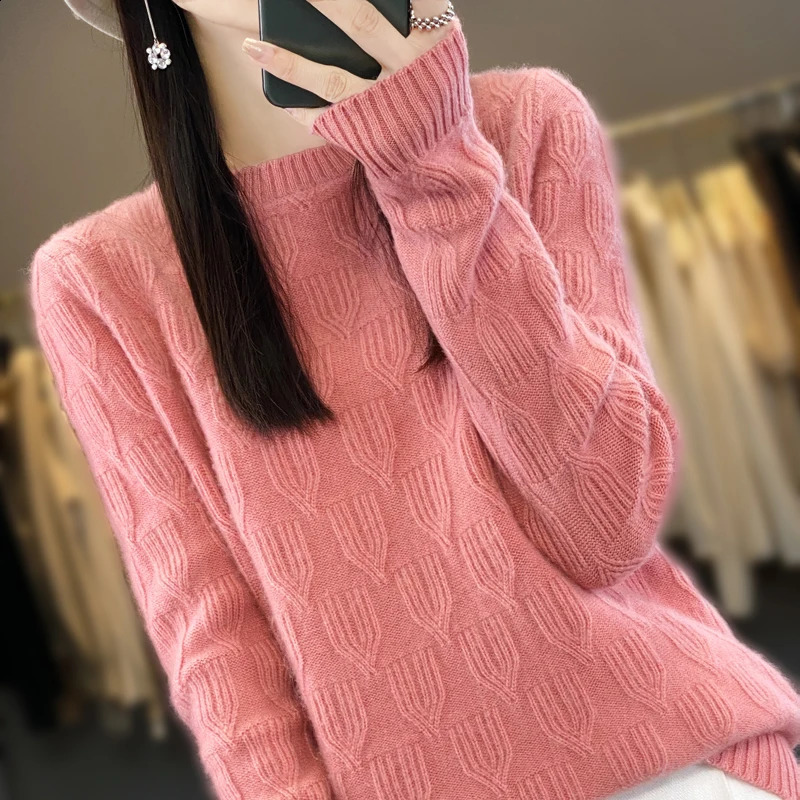 AutumnWinter Cashmere Sweater Womens Oneck Pullover Warm Loose 240821