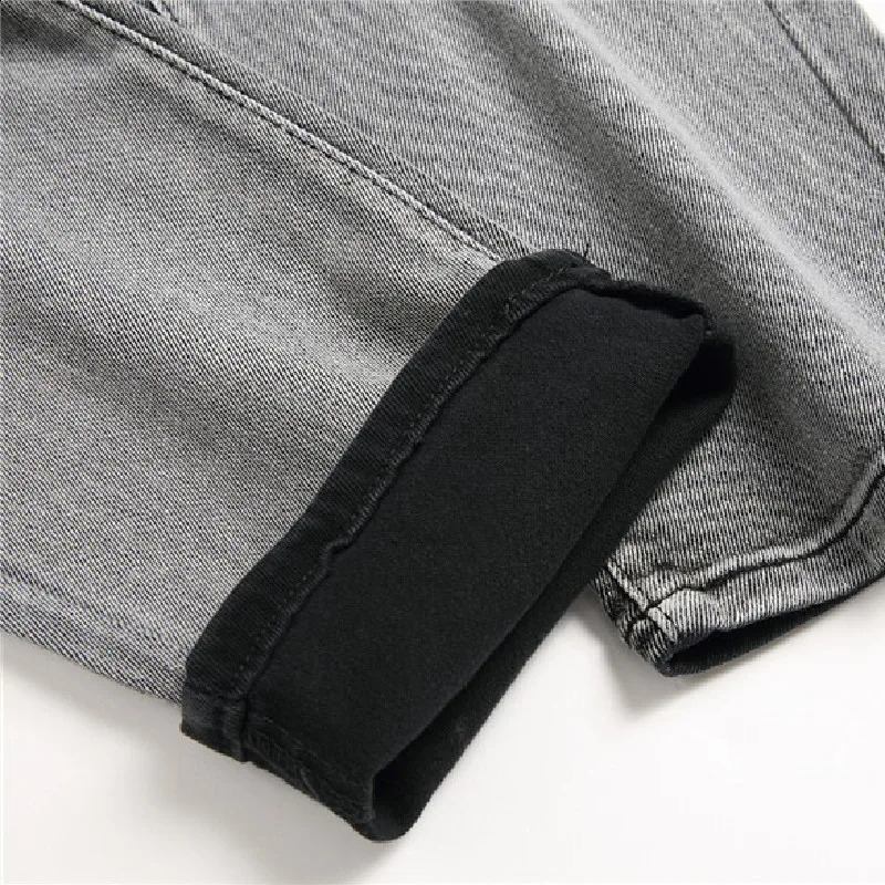 Stylish Men Slim Holes Gradient Pencil Jeans Pants Male Ripped Distressed Casual Cotton Stretch Denim Trousers 240821