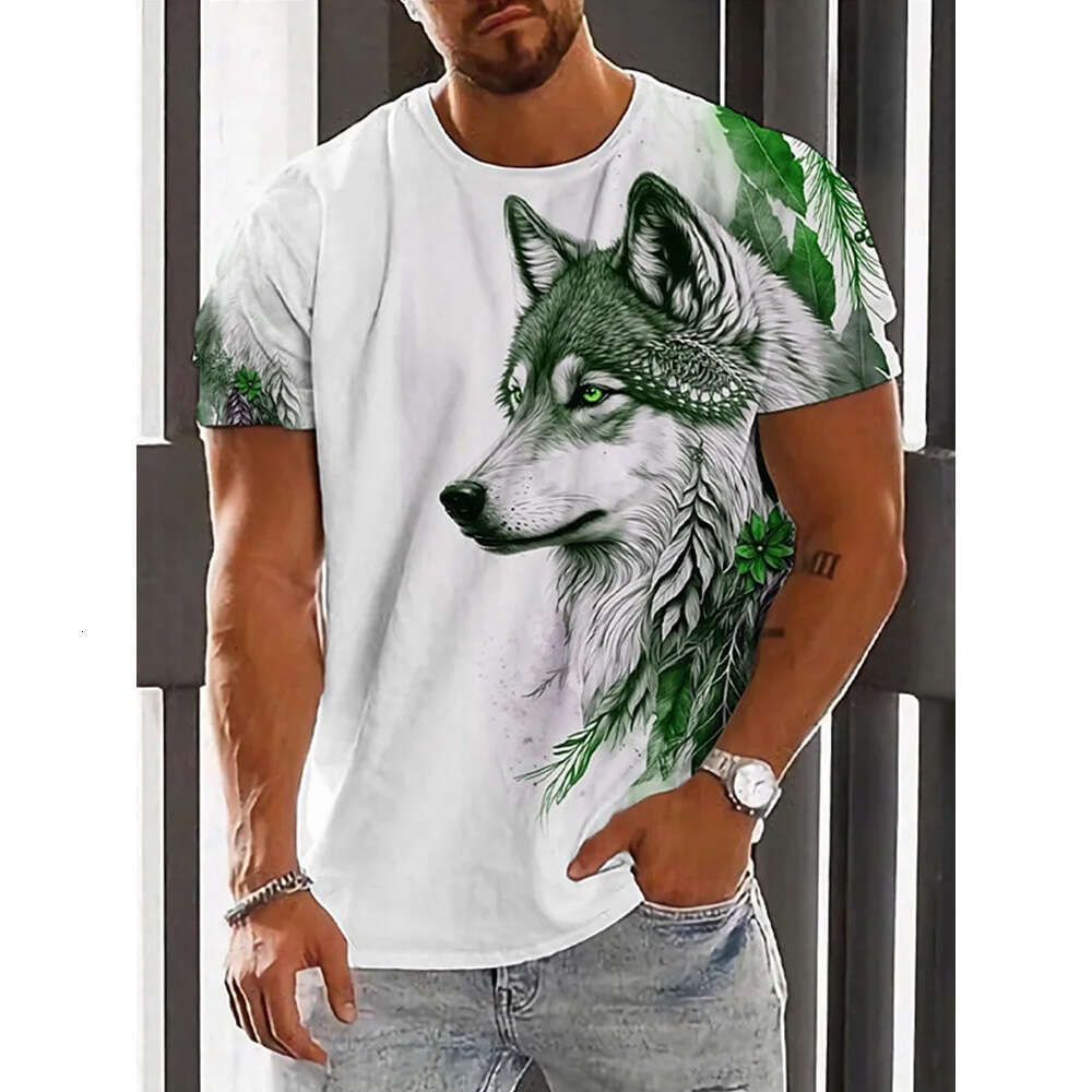 printed 3D Wolf pattern summer outdoor casual men's T-shirt Loose comfortable sports short-sleeved street fashion crewneck top