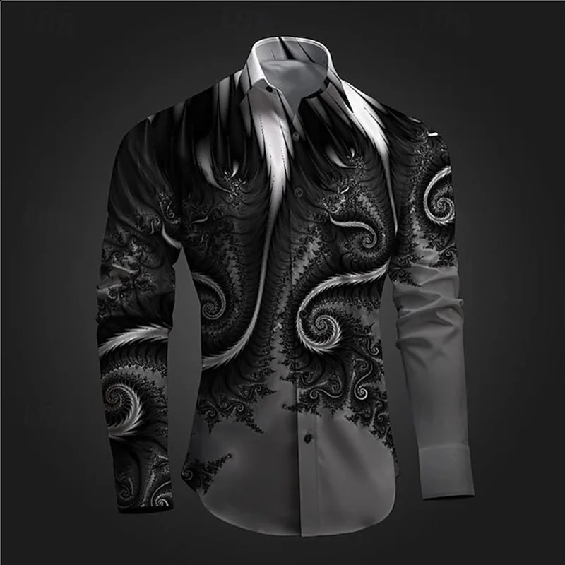 Latest 3D printed long sleeved mens retro lapel button top casual high-quality streetwear mens clothing 240821 ww