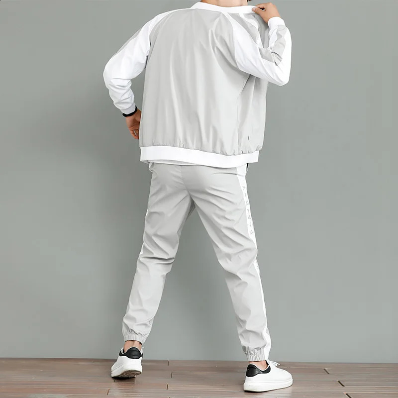 Mens 2 Piece Outfits Stand Collar Breathable Casual Jacket And Casual Drawstring Sweatpants Set For Spring Autumn Mens Clothi 240821