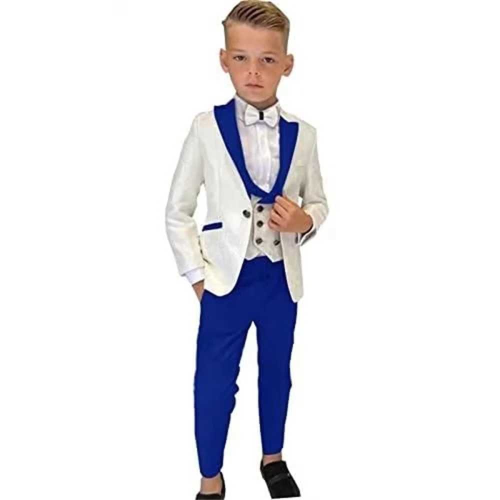Suits Paisley White Boys Suit Set Wedding Guest Outfit For Kids Children Pantsuit Three Pieces Blazer Vest Pants Smart Stylish Tuxedo