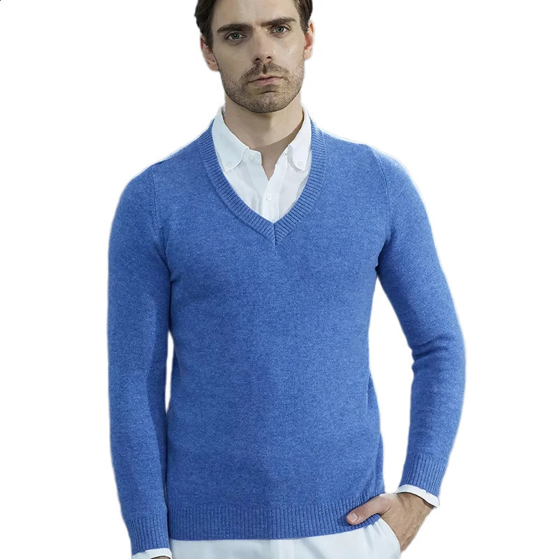 Cashmere Sweater Men Knitted Sweaters 100% Pure Merino Wool V-Neck Long-Sleeve Thick Pullover Winter Autumn Male Jumper Clothing 240821