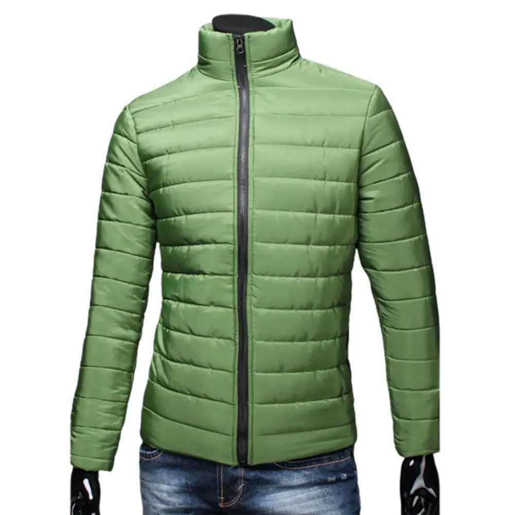 Puffer jacket Zipper Closure Men Down Coat Autumn Winter Solid Color Stand Collar Pockets Puffer Jacket Outerwear Top M240821
