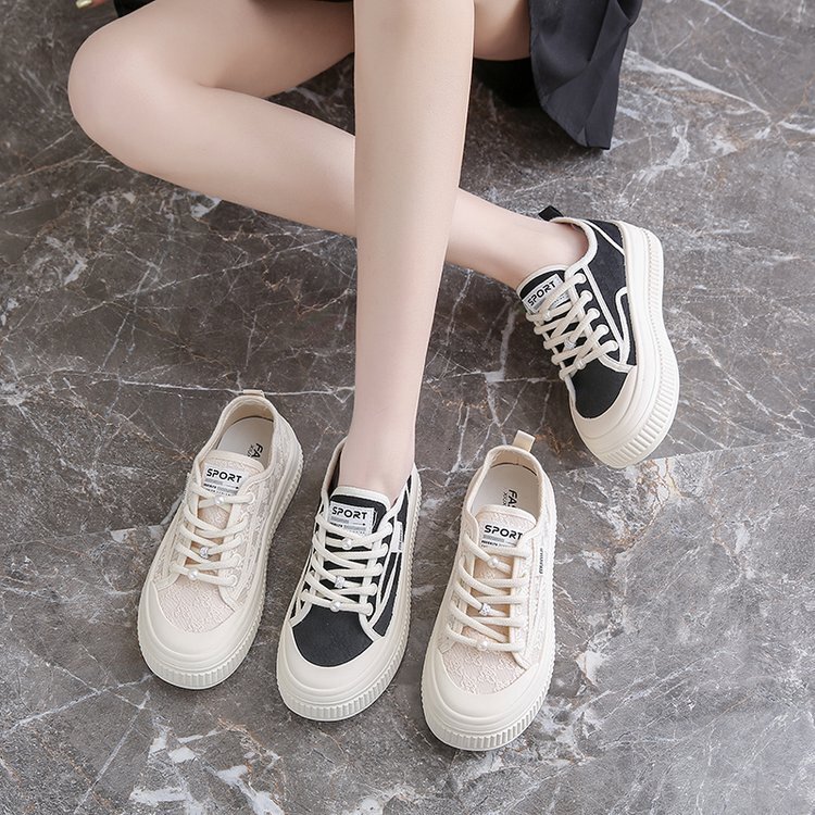 Ddmysports Lace Thick Soled Biscuit For Women In Spring And Summer Lightweight Single Mesh Breathable White Shoes Casual Board OUTDOOR
