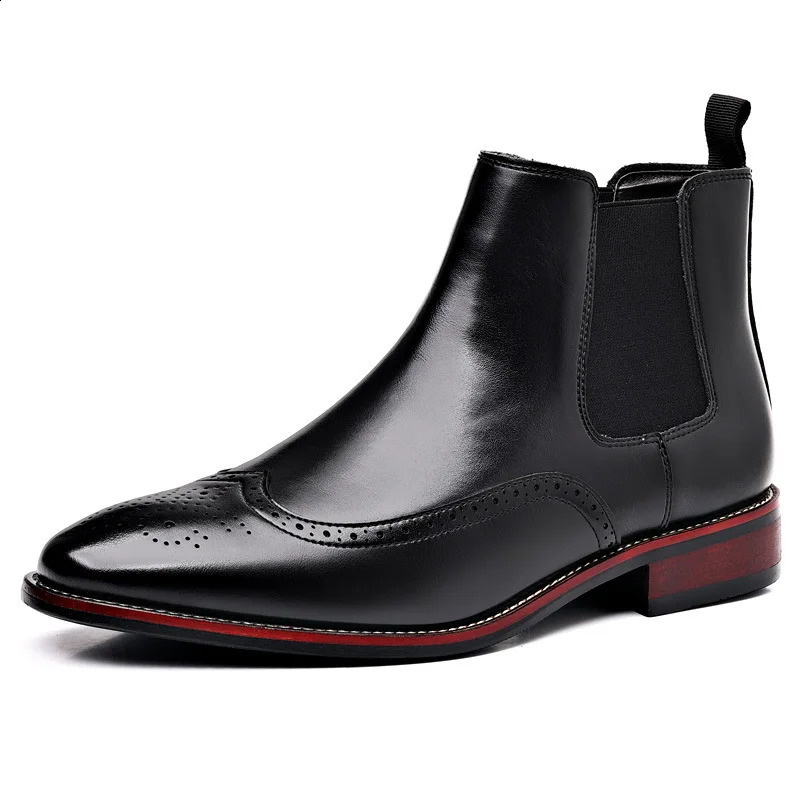 Mens Classic Retro Chelsea Boots Mens Brogue Leather Ankle Boots Mens Fashion Short Boots Casual Business Shoes 240821bj