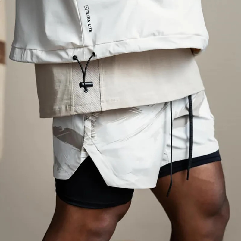 Summer Mens Trend Fitness Shorts Outdoor Running Bike Quick drying Double layer 2in1 240821