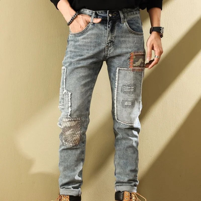 Harem Jeans For Men Vintage Korean Fashion Summer Mens Cowboy Pants Elastic Slim Fit Cotton Retro Wholesale Stretch Trousers 240821