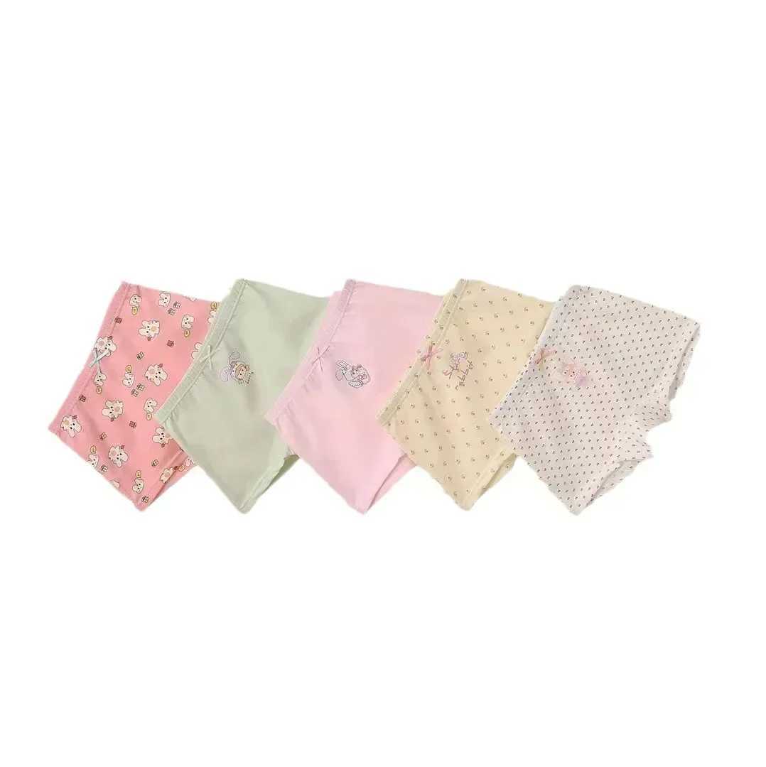 1 Pc Color Random Girl Underwear Kids Cotton Panties Teen Cute Cat Pattern Soft Boxer 3-12Y Kids Briefs Safety Panties Y240821