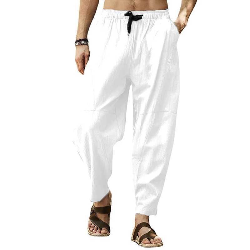 Mens cotton linen pants mens autumn casual breathable solid color linen pants fitness pocket pencil pants M-5XLW240725