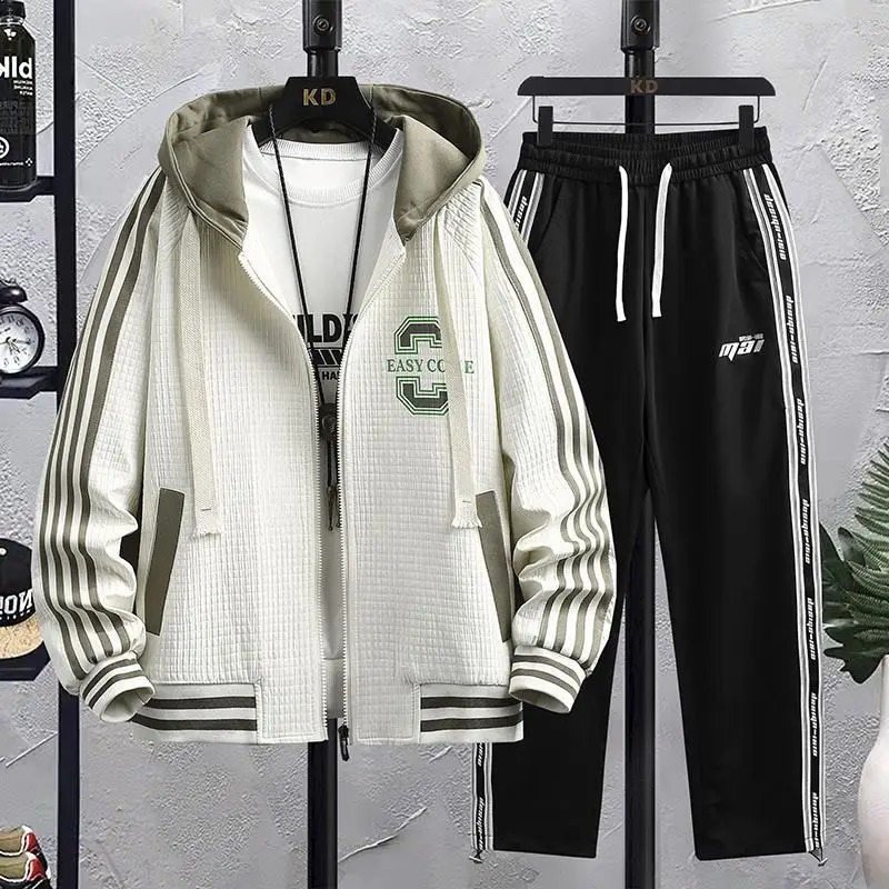 Autumn mens track and field clothing casual jogging hoodie spring sports shirt jacket pants 2-piece set hip-hop running sportswear 240827