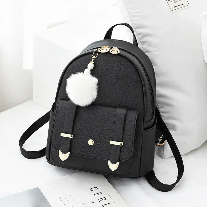 Womens Mini Backpack PU Leather Cute Graceful Bagpack Small School Bags for Girls with Ball Pendant 240821