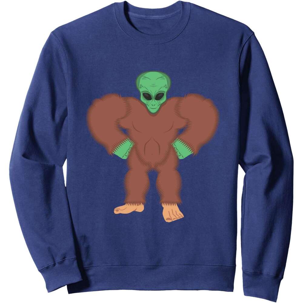 Long Sleeve Shirts for Men sweatshirt Funny Bigfoot Showing Muscles Green Alien Face Gift Sweatshirt T shirt Tee Streetwear Casual tops clothes