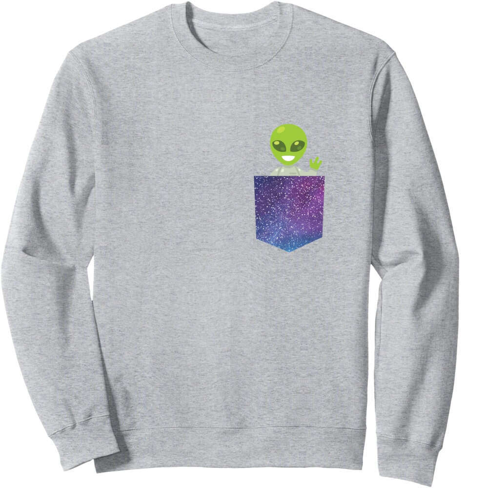 Long Sleeve Shirts for Men sweatshirt Funny Green Alien UFO Waving Space Lover Gift Sweatshirt T shirt Tee Streetwear Casual tops clothes