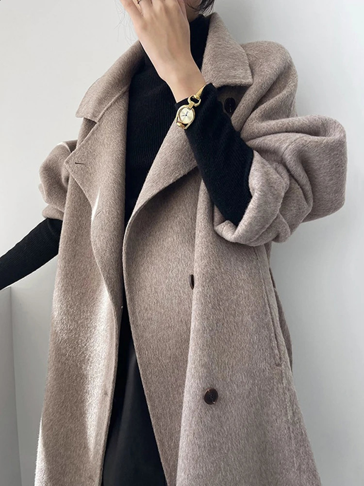 EWQ Turtleneck Single Breasted Woolen Coat Women Outwears Long Sleeve Thick Cashmere Overcoat Autumn Winter 16U5361 240820
