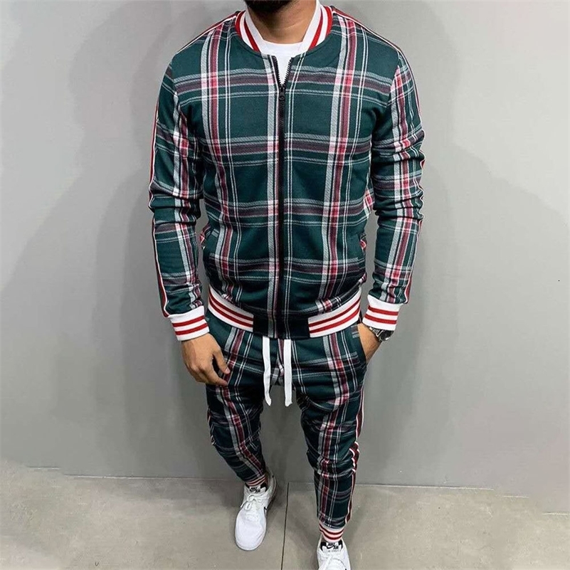 Plaid Tracksuit Mens Sets Gentleman Jacket Sportswear Male 3D Print 2 Piece Set Sport Suit Sweatpants Chandals Man Clothes 240821